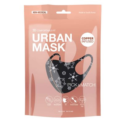 Basic Sense CHRISTMAS Copper Ion Infused Washable Reusable Face Coverings Masks Made In South Korea (Snowflake - Black)
