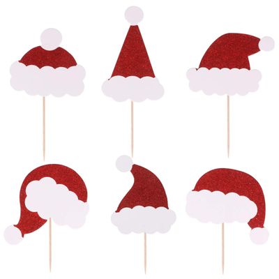 24pcs Santa Hat Cake Topper Xmas Appetizer Pick Christmas Dessert Topper Christmas Toothpicks Food Picks Holiday Cake Decorations Cake Toppers Paper Cup Bamboo
