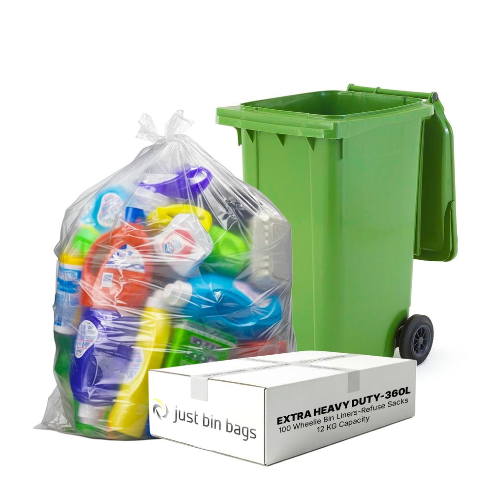 100 x 360L Clear Wheelie Bin Liners | Extra Heavy-Duty 30 Micron Refuse Sacks | Fits 360L Wheelie Bins | For Recycling, Waste Auditing & Commercial Use