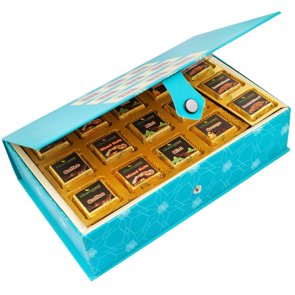 Ghasitaram Gifts Diwali Gifts - Blue Rectangular Box of Assorted Chocolates 15 pcs |Diwali,Holi,Rakhi,Valentine,Christmas,Birthday,Anniversary,Gift for Her,Him,Mothers Day,Fathers Day|