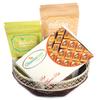 Ghasitaram Gifts Diwali Gifts Round Basket of Almonds, Raisins and Mysore Pak view 1