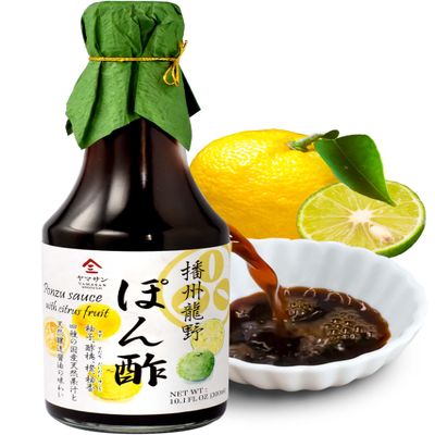 chaganju Ponzu Soy Sauce made in Japan, Natural Brewing, No Additives, Distinctive Aroma of 4 kinds of Japanese Native Citrus 300ml (Yamasan)