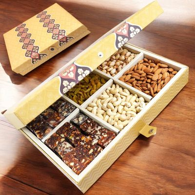 Ghasitaram Gifts Diwali Gifts 4 Part with Almonds, Raisins, and Sugarfree Bites