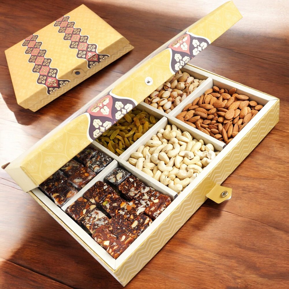 Ghasitaram Gifts Diwali Gifts 4 Part with Almonds, Raisins, and Sugarfree Bites