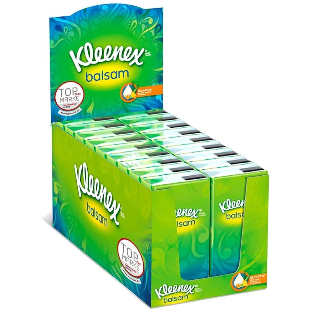 Kleenex Balsam Handkerchiefs Counter Display Soothing with Aloe Vera 18 Packs 1 Pack (1 x 468 g)