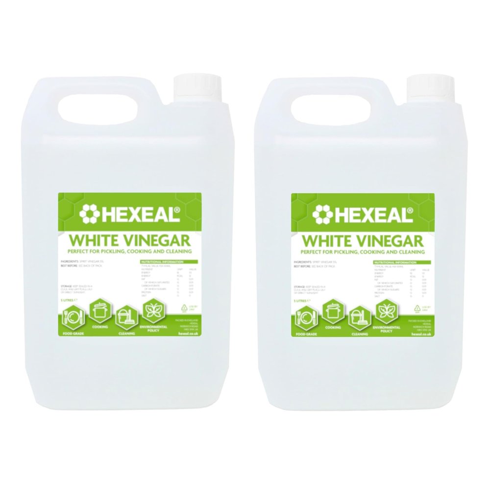 Hexeal White Vinegar 10L  2 x 5L of Food Grade White Vinegar for Cooking, Cleaning, Pickling & Baking  Cleans Surfaces, Deodorises & Removes Grime