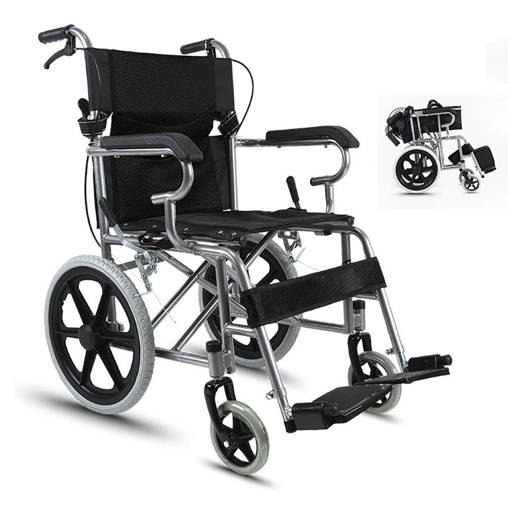 Ultra Lightweight Transport Wheelchair Flip Back Desk Arms, Folding Transport Chair with Foot Rests Wheel Chair for Elderly Disabled, Travel and Storage