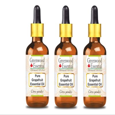 Greenwood Essential Pure Grapefruit Essential Oil (Citrus paradisi) with Glass Dropper Steam Distilled 100ml x 3 (10 oz)