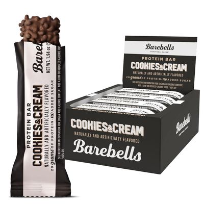 Barebells Protein Bars Cookies & Cream - Pack of 12, 55.0g Bars - Protein Snacks with 20g High Protein - Chocolate Protein Bar with 1g Total Sugar - Protein Snack & Breakfast Bar for