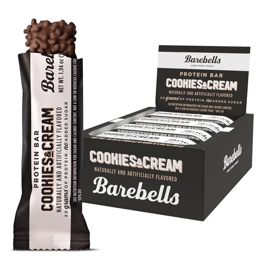 Barebells Protein Bars Cookies & Cream - Pack of 12, 55.0g Bars - Protein Snacks with 20g High Protein - Chocolate Protein Bar with 1g Total Sugar - Protein Snack & Breakfast Bar for