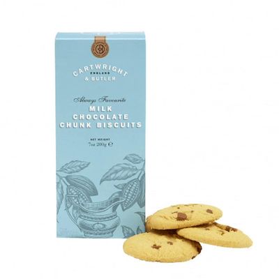 Cartwright & Butler Biscuits - 200g Milk Chocolate Biscuits with a Tasty Flaky, Butter Crumb, Packed with Delicious Chunks of Chocolate, A Luxury Biscuit Box in Signature Carton