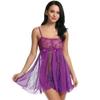 adqw Women's Erotic Sleepwear & Robe Sets Babydoll Sexy Lingerie Dress Strap Sheer Hollow Lace Erotic Nightgown Sexy Costume Fantasias Sleep Dress + G-String-Purple_XL view 3