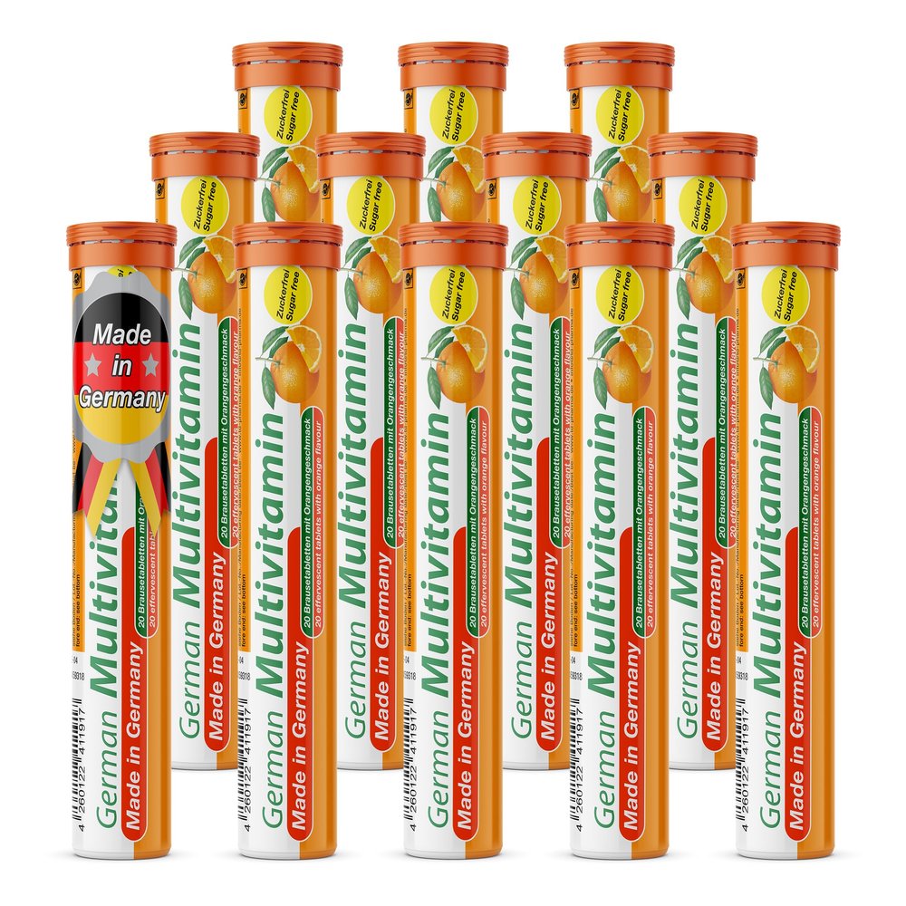 Multivitamin - 12 x 20 effervescent Tablets - Orange Flavor - T&D Pharma German Multivitamin - Made in Germany