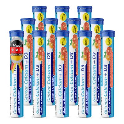 Calcium + Vitamin D3-12 x 20 effervescent Tablets - Orange-Grapefruit Flavor - T&D Pharma German Calcium + D3 - Made in Germany