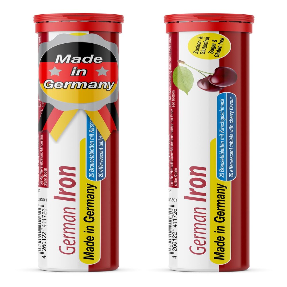 Iron 14 mg - 2 x 20 effervescent Tablets - Cherry Flavor - T&D Pharma German Iron - Made in Germany