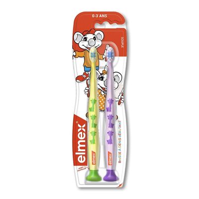 Elmex 2 Toothbrushes Beginner Soft 0-3 Years Old - Blue and Purple