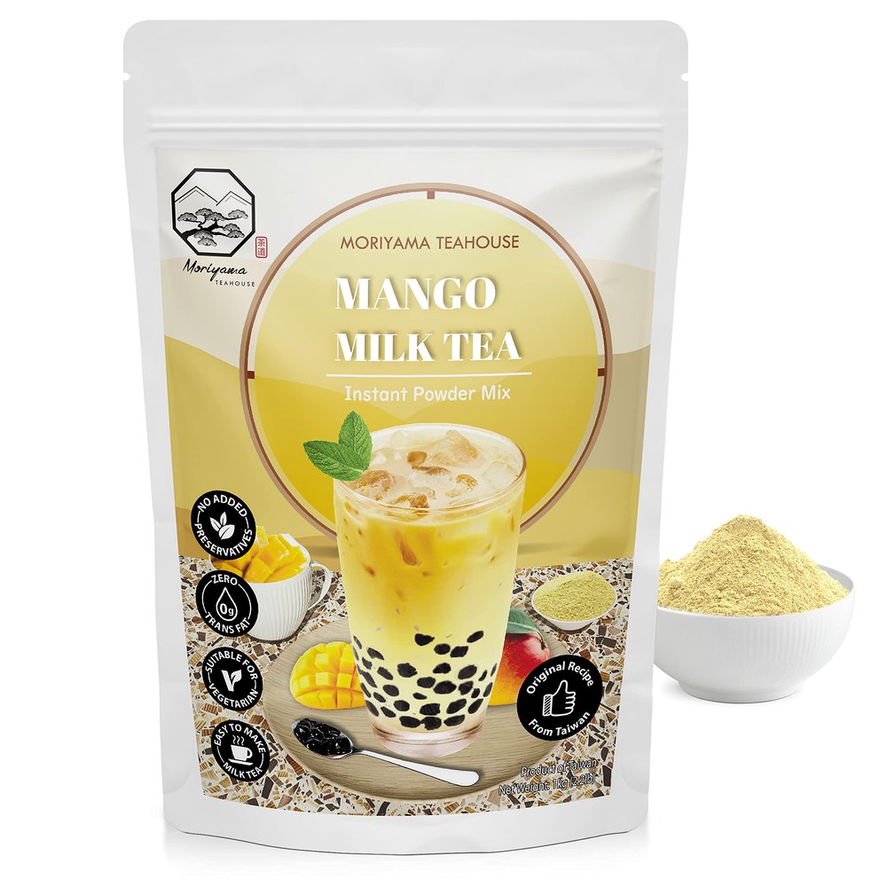 Mango Bubble Milk Tea Instant 3in1 Powder Mix - 1kg (33 Drinks) | For Boba Tea, Milkshake, Blended Frappe and Bakery | Authentic Taiwan Recipe | Zero Trans Fat, No Preservatives | By Moriyama Teahouse