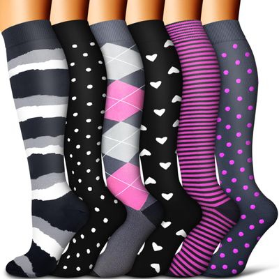 COOLOVER Copper Compression Socks for Women and Men - 6 Pairs(Best Support Running, Athletic, Travel) - Gray/Black/Red, Large-X-Large