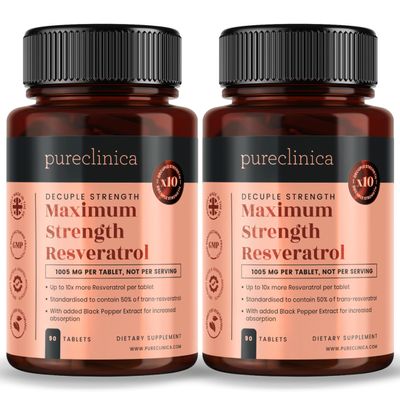 1000mg Resveratrol x 180 Tablets (2 Bottles of 90) - 6 Months Supply. 10 x Strength w/Black Pepper Extract
