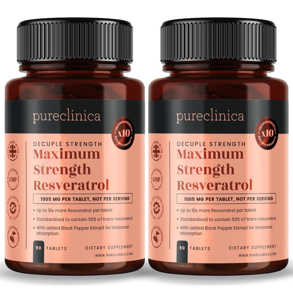 1000mg Resveratrol x 180 Tablets (2 Bottles of 90) - 6 Months Supply. 10 x Strength w/Black Pepper Extract