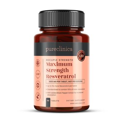 1000mg Resveratrol x 90 Tablets (3 Months Supply). 10 x Strength w/Black Pepper Extract