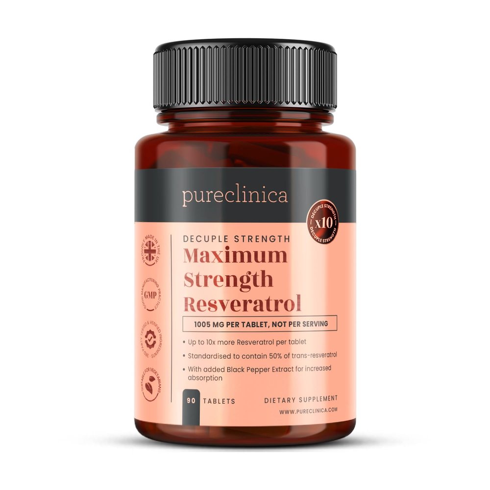 1000mg Resveratrol x 90 Tablets (3 Months Supply). 10 x Strength w/Black Pepper Extract