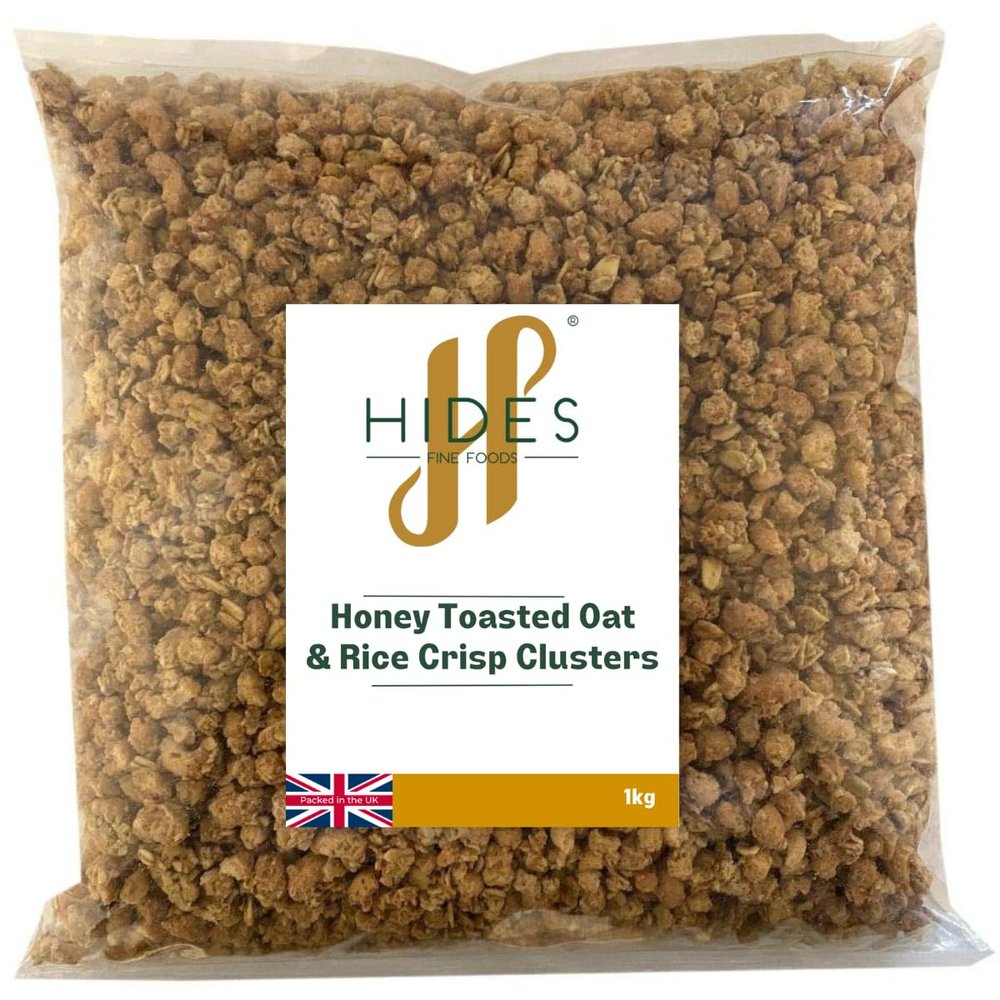 Hides Fine Foods - Honey Toasted Oat & Rice Crisp Clusters 1kg - Suitable for Vegetarians - GMO Free - Perfect for Breakfasts - Full of Flavour - Family Favourite