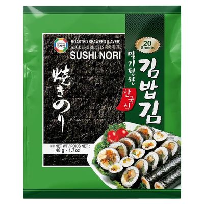 Surasang Gimbap Roasted Seaweed Sheet, Korean Food, Sushi Nori, 20 Full Sheets, Pack of 1