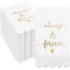 100 Pack White Napkins for Wedding Reception with Gold Foil Scalloped Edges, Always and Forever (3-Ply, 4 x 8 in) view 1