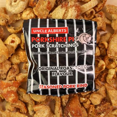 Uncle Alberts Porkshire Pig Premium Pork Scratchings 12x40g, Perfectly Seasoned, Pub Style, Low Carb, Keto, Hand Cooked.