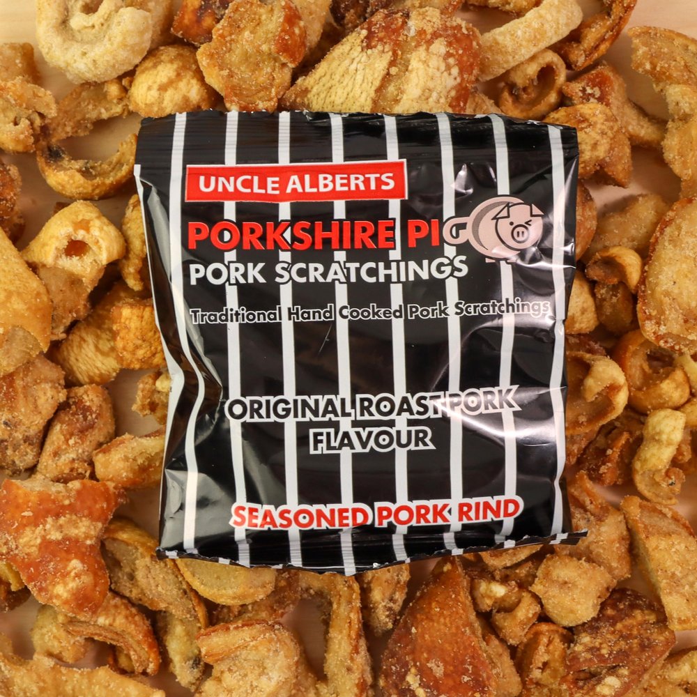 Uncle Alberts Porkshire Pig Premium Pork Scratchings 12x40g, Perfectly Seasoned, Pub Style, Low Carb, Keto, Hand Cooked.