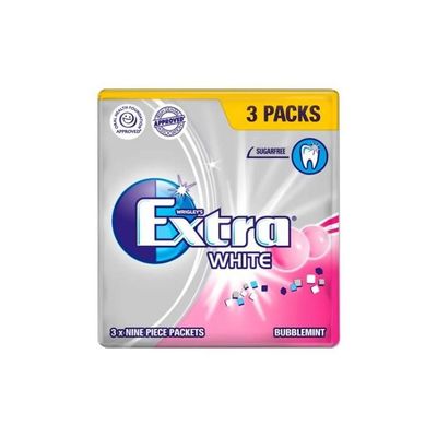 Wrigley Extra White Bubblemint, Sugar Free Gum, Pack of 3 x 9