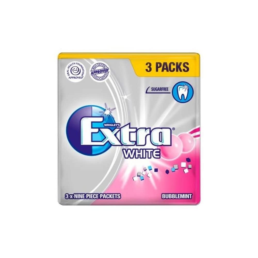 Wrigley Extra White Bubblemint, Sugar Free Gum, Pack of 3 x 9