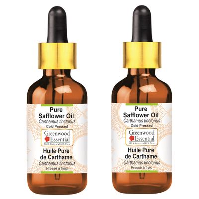 Greenwood Essential Pure Safflower Oil (Carthamus tinctorius) with Glass Dropper Cold Pressed 100ml x 2 (6.76 oz)