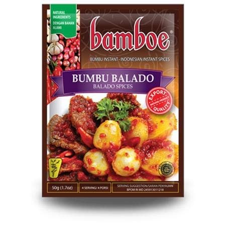 Bamboe Instant Balado Spices (Bumbu Balado) 50g -Bumbu Balado is a Chilli Based Sauce originated from Sumatra