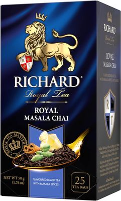 RICHARD TEA, ROYAL MASALA CHAI, INDIAN BLACK TEA WITH A MAGICAL AROMA AND THE WARMING FLAVOUR OF NATURAL SPICES: GINGER, CARDAMON, CINNAMON & BLACK PEPPER, 25 SACHETS