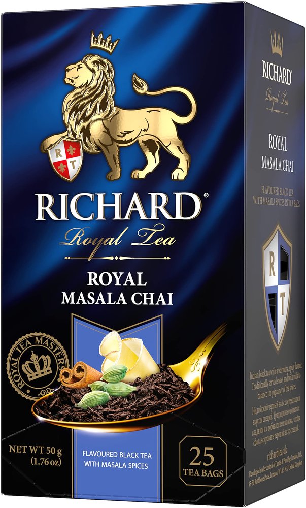 RICHARD TEA, ROYAL MASALA CHAI, INDIAN BLACK TEA WITH A MAGICAL AROMA AND THE WARMING FLAVOUR OF NATURAL SPICES: GINGER, CARDAMON, CINNAMON & BLACK PEPPER, 25 SACHETS