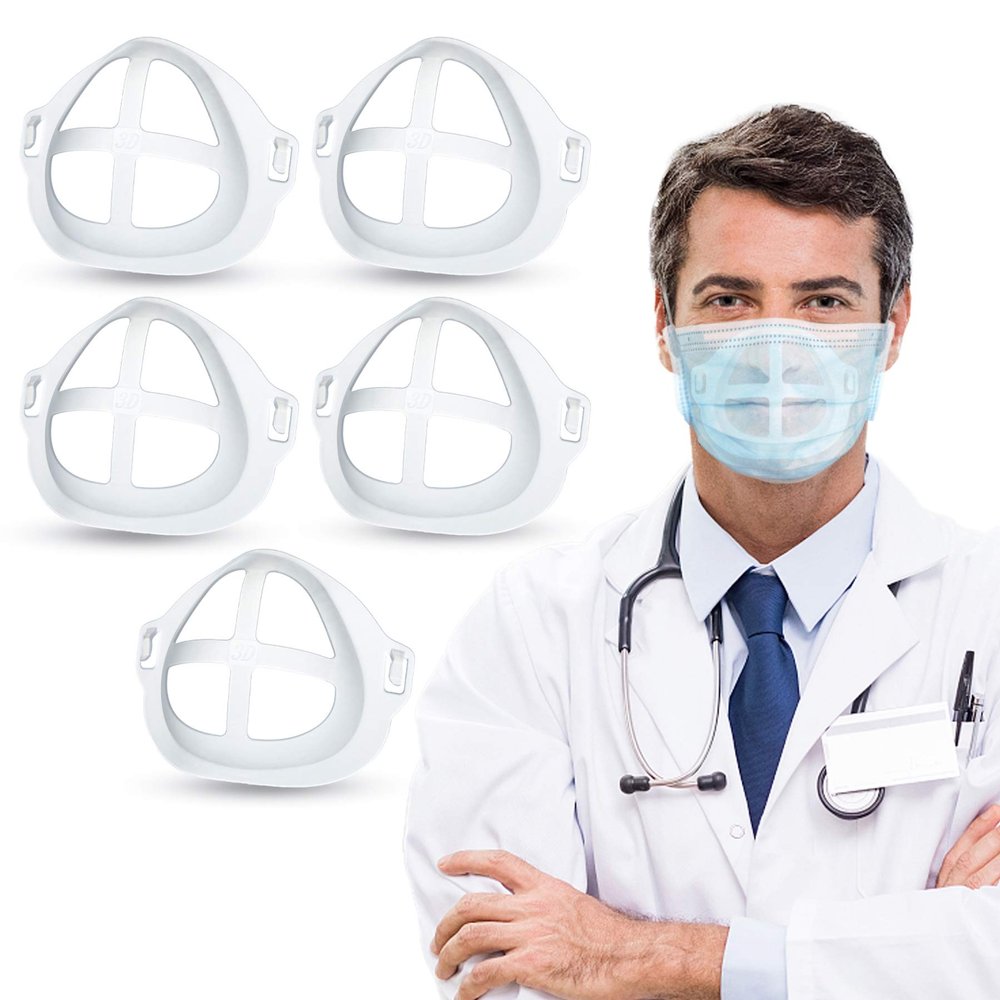 3D Bracket for Comfortable Mask Wearing, Silicone Cool Face Guard Accessories, Inner Support Holder Stand Frame, Protect Lipstick Lip, Nasal Pad Breath Smoothly, Reusable Washable Translucent, 5 Packs