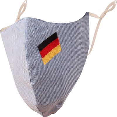 Touchstone Kids German Deutsch Flag embroidered 3 layer cotton face masks reusable machine washable adjustable for children. (Pack of 1). Denim Blue