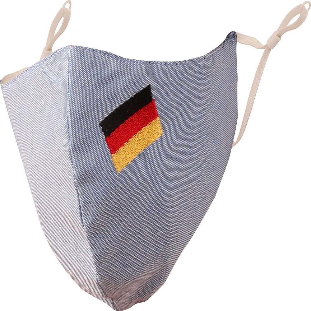 Touchstone Kids German Deutsch Flag embroidered 3 layer cotton face masks reusable machine washable adjustable for children. (Pack of 1). Denim Blue