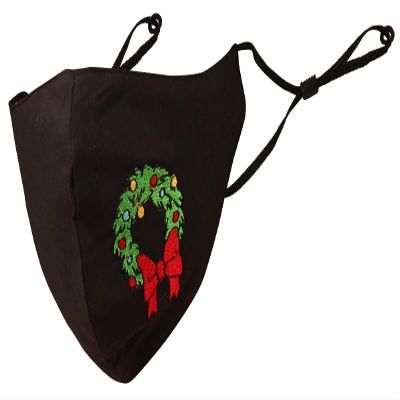 Touchstone Christmas embroidered 3 layer cotton fabric face masks reusable machine washable adjustable for men, women. (Pack of 1). Black
