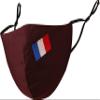 Touchstone Kids French Flag embroidered 3 layer cotton face masks reusable machine washable adjustable for children. (Pack of 1). Dark Brown view 1