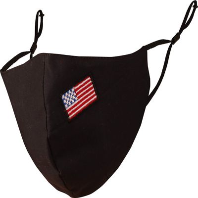 Touchstone Kids American US Flag embroidered 3 layer cotton face masks reusable washable adjustable for children. (Pack of 1). Black