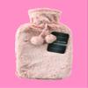 Olivia Rocco Plain Faux Fur Hot Water Bottle with Pom Poms Thermotherapy Hotwater Plush Fleece Bottles Winter Gift, Two Tone Pink view 2