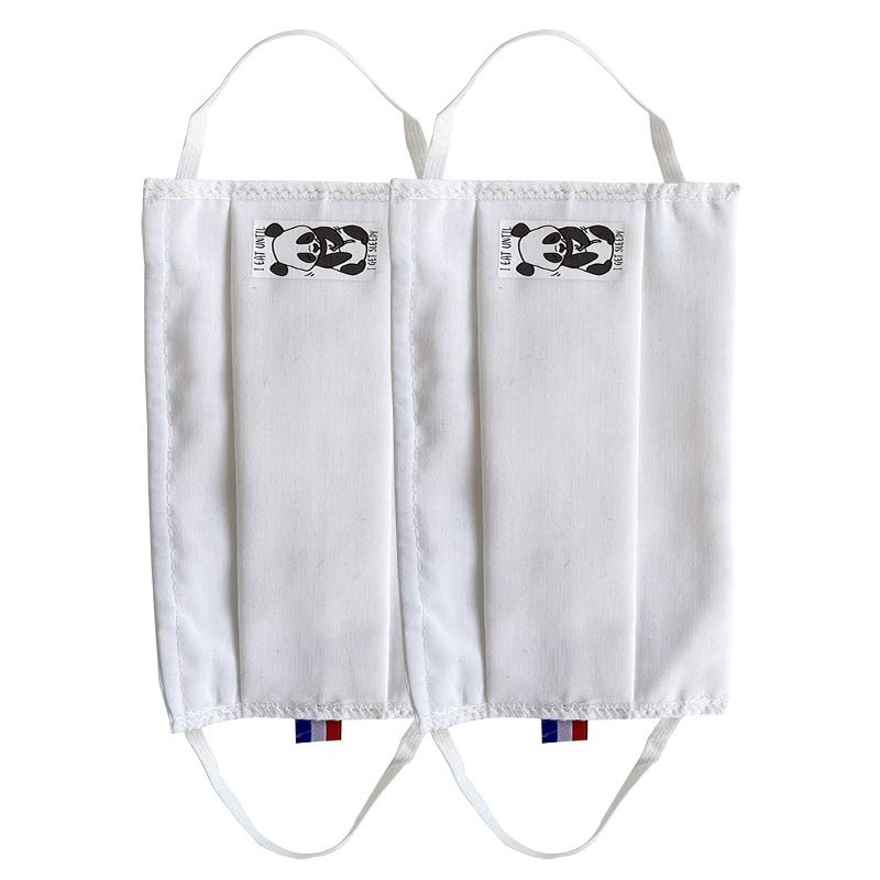 Face Protection Washable Fabric 100% Cotton with Nasal Bar, Made in France, AFNOR Names, Set of 2 Pieces, with Reusable Hygienic Bag, Pop Art Panda (Off-White, Size S Children)