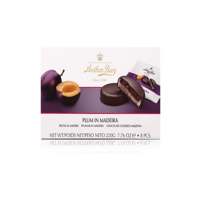 Anthon Berg - Marzipan Covered in Dark Chocolate - Plum & Madeira - Box of 220g - With a delicious jam of fresh fruits flavoured with Madeira.