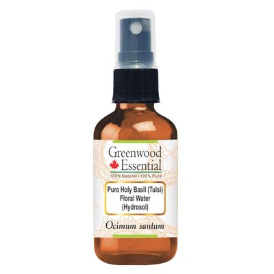 Greenwood Essential Pure Holy Basil (Tulsi) Floral Water (Hydrosol) (Ocimum santum) 100% Natural Therapeutic Grade 50ml (1.69 oz)