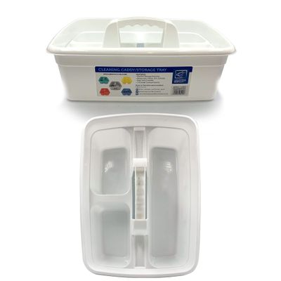TDBS The Dustpan and Brush Store Cleaning Caddy with Handle Cleaners Caddy Organiser Carry Baskets for Cleaning Products (White)