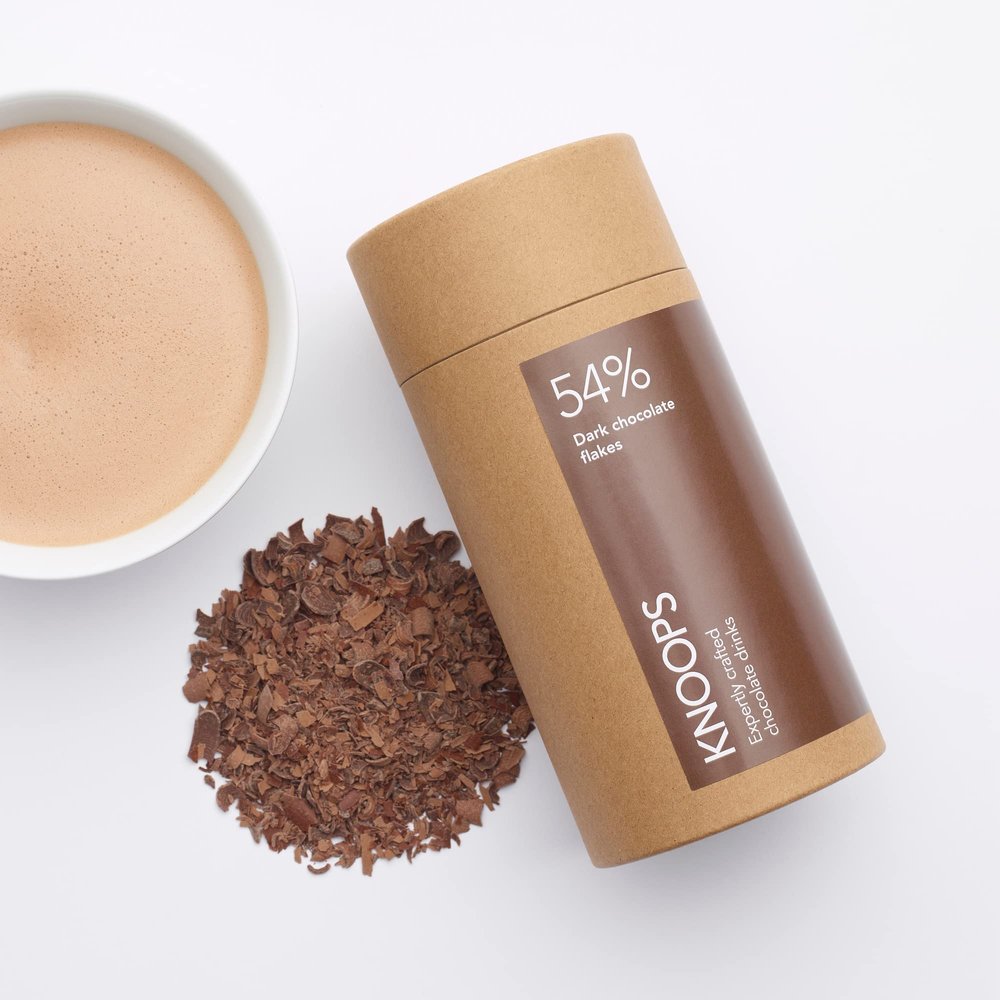 Knoops Dark Hot Chocolate Flakes, 54% Dark Luxury Hot Drinking Chocolate, Delicious Cocoa Drink with Real Choc Flakes, All Natural Vegan Ingredients, 250 g, Equal to 8 Serving Sachets