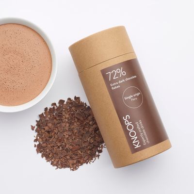 Knoops Dark Hot Chocolate Flakes, 72% Extra Dark Luxury Hot Drinking Chocolate, Delicious Cocoa Drink with Real Choc Flakes, All Natural Vegan Ingredients, 250 g, Equal to 8 Serving Sachets